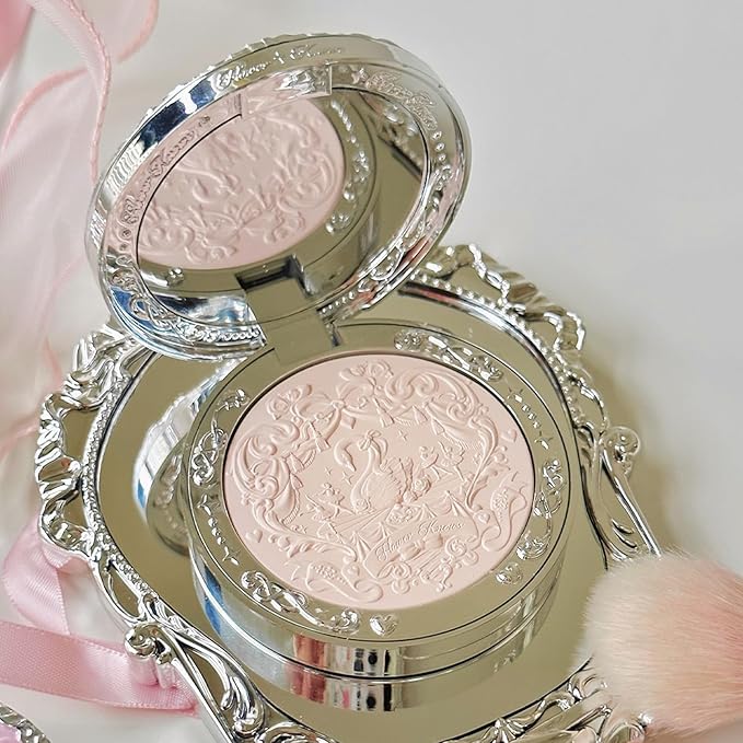 Flower Knows Strawberry Rococo Embossed Blush;Translucent Matte Finish;Buildable & Blendable Powder Blush for cheeks,Pressed Setting Powder,Natural Flush for All Skin Tones(01 Niveous Swan,5g)