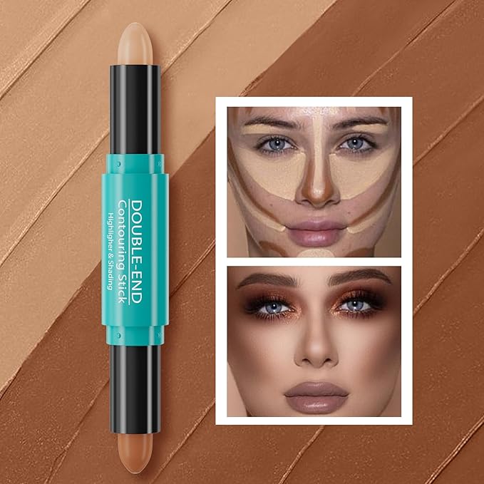 Dual-Ended Contour Stick, Face Shaping & Contouring Stick, Highlighter Makeup Pen for All Skin Tones