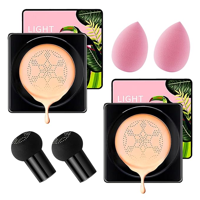 2Pcs Mushroom Head Air Cushion CC Cream Foundation Makeup,Moisturizing BB Cream Face Makeup Liquid Foundation,Long Lasting Full Coverage Concealer for All Skin TypesοΌNaturalοΌE