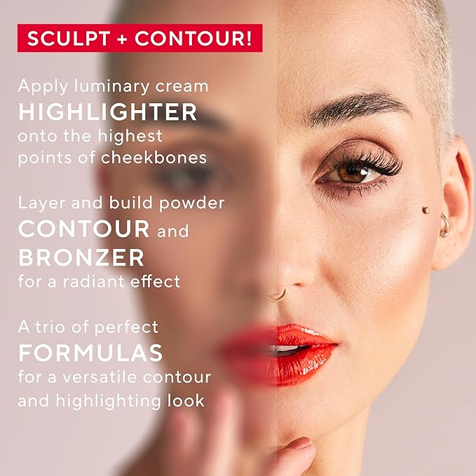 Mirabella Megastar Pro Face Trio Powder Contour Palette with Bronzer Powder & Cream Highlighter, Lightweight & Buildable Color Contour Makeup Creates a Flawless, Sculpted Look for All Skin Types