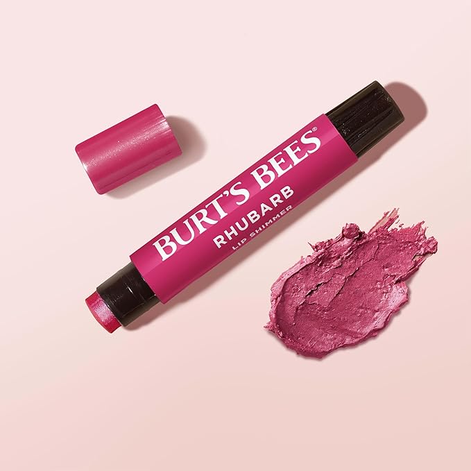 Burt's Bees Shimmer Lip Tint Stocking Stuffers Set, Tinted Lip Balm Stick, Moisturizing for All Day Hydration with Natural Glowy Pigmented Finish & Buildable Color, Rhubarb (1-Pack)