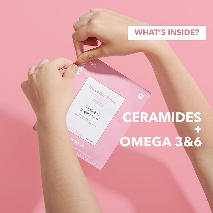 Exception Rosée - Regenerating Facial Sheet Mask - Hydrating & Brightening - With Ceramides & Omega-3 & 6 - Brightening, Firming & Revitalizing - Multi-Active Serum Formula - 5 Pack