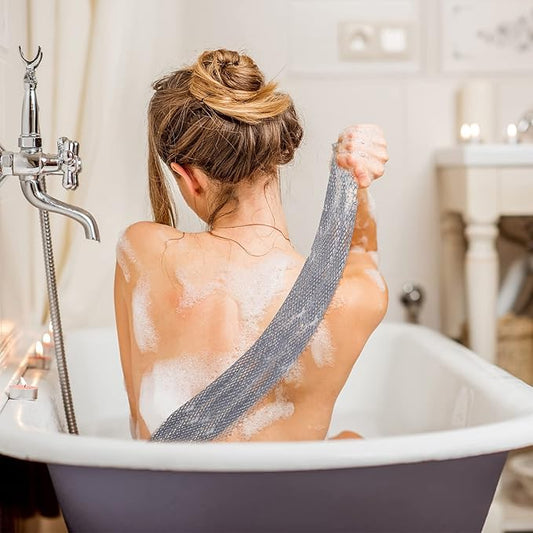 4 Pieces African Net Bath Net Sponge Body Exfoliating Polyester Cleaning Shower Body Scrubber Back Scrubber Exfoliating Wash Bath Cloth for Daily Use (Black, Blue, White, Gray,7.8 x 27.6 Inch)