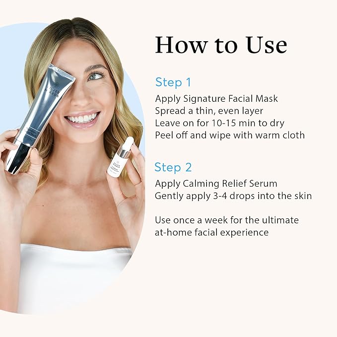 Signature Facial Mask (1.7 fl oz) & Serum (0.33 fl oz), Skin Care Set, 2-Step Face Tightening and Lifting Skincare, Anti Wrinkle, with Hyaluronic Acid, for Instant Face Lift