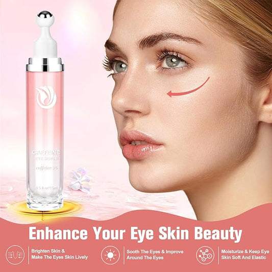 5% Caffeine Eye Serum, Cream with 360Β°Massage Ball for Puffiness, Fine Lines and Wrinkles, 0.5 fl.oz Under Eye Roller Cream, Efficient in Firming Eyelids
