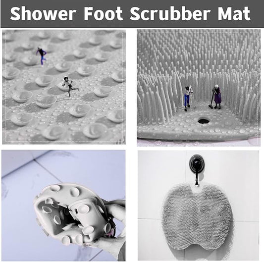 YVPSI Shower Foot & Back Scrubber, Wall Mounted Massage Pad, Silicone Bath Massage Cushion Brush with Suction Cups for Body Scrubber Improve Foot Circulation & Soothes Tired Feet (Grey)