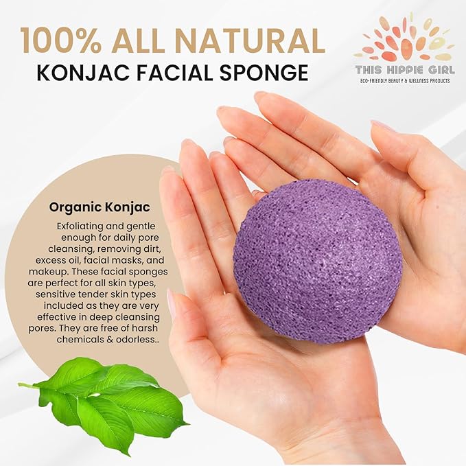 This Hippie Girl | Konjac Exfoliating Organic Facial Sponge | Plant Based Gentle Exfoliating Face Scrubbie | Safe for Sensitive Skin | Amethyst Purple (Purple)