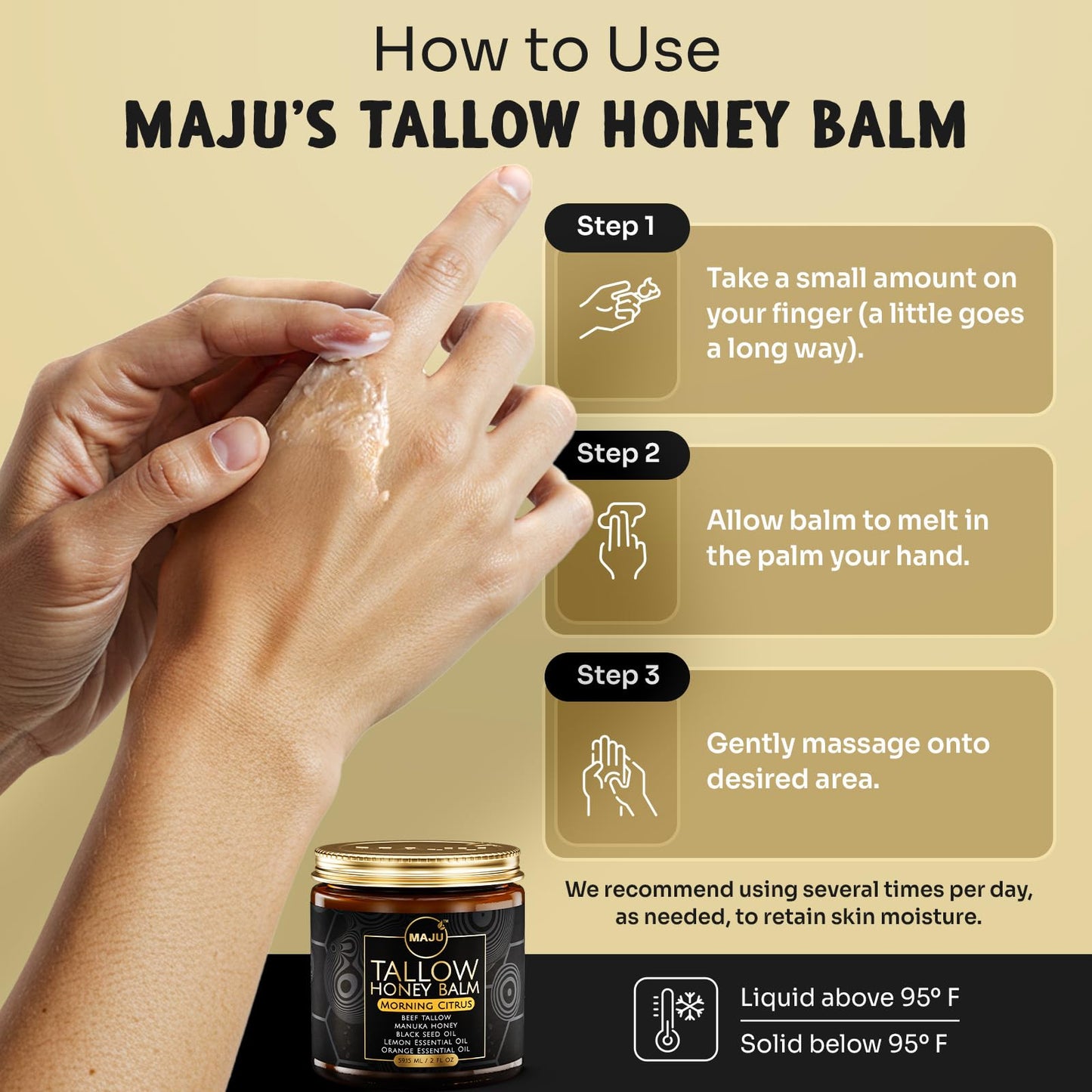 MAJU Tallow Honey Balm, Morning Citrus (2 oz), Grass Fed Beef Tallow for Skin with Organic Black Seed Oil, Manuka Honey and Organic Beeswax, Skin and Face Moisturizer for Deep Hydration