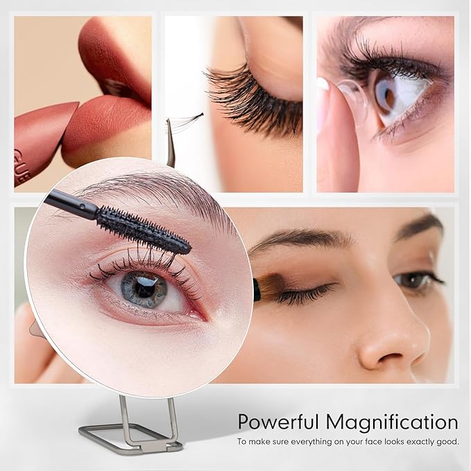 Travel Magnifying Mirror 20x Large 6β Diameter Makeup Mirror with Magnification 20x, Portable Handheld Close Up Magnified Mirror with Stand & Suction Cups, Perfect for Makeup, Shaving, Deep Cleaning
