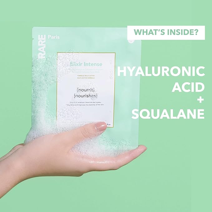 Élixir Intense - Nourishing Facial Sheet Mask - Hydrating & Brightening - With Hyaluronic Acid & Squalene - Nourishing, Firming & Revitalizing - Multi-Active Serum Formula - 5 Pack