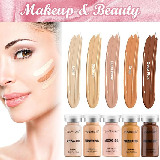 BB Facial Glow Serum Starter Kit Hydration Essence Foundation Skin Care Kit 0.27 oz 10 vials, Combined with Niacinamide and Peptides to Lighten Skin Tone Anti-Aging Foundation 5-mix pack