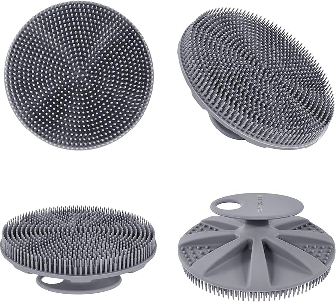 INNERNEED Food-Grade Soft Silicone Body Scrubber Shower Brush Handheld Cleansing Skin Brush, Gentle Exfoliating and Lather Well (Black+Gray)