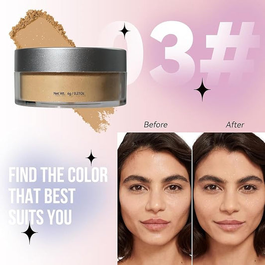 Oil Control Loose Powder, Translucent Setting Powder, Long-Lasting Shimmer, Lightweight Face Powder for Women, Polvo TraslΓΊcido Maquillaje (03#, 1pc)