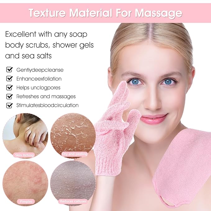 6pcs Exfoliating Shower Bath Gloves Back Scrubber Set Body Scrubber Nylon Back Body Scrub Towel Shower Gloves Double Sided Bath Mitts for Exfoliator Women Men