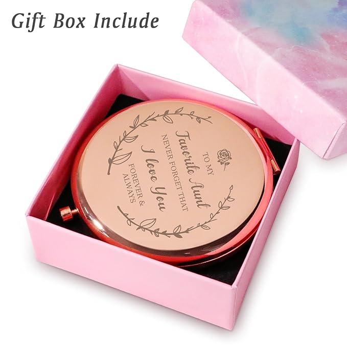 Aunt Gifts from Niece Nephew, Personalized Compact Mirror Easter Basket Stuffer for Auntie Women Her, Sentimental Present for Mothers Day Birthday