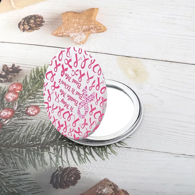 Zuo Bao Breast Cancer Awareness Makeup Mirror for Women Battle Me But Won't Beat Me Mirror Pink Ribbon Gift (Breast Cancer)
