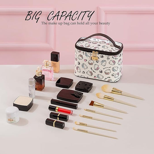 AmBealla Cosmetic Bag Large Makeup Bags White Travel Case with Makeup Brush HolderοΌ2PCS Cosmetic Organizer for women, Toiletry Storage Bag for Skincare & Beauty Tools Sweet Cute for Girls