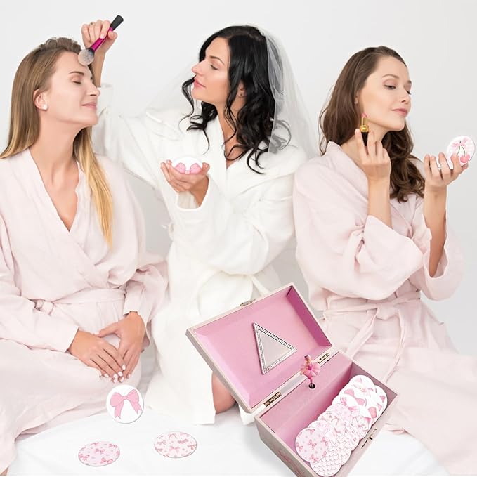 16 Pcs Pink Bow Coquette Aesthetic Compact Mirror Bulk, Coquette Bow Party Favors Pink Bow Portable Travel Makeup Pocket Purse Mini Mirror Gifts for Girls Women Bridal Shower Bachelorette Party