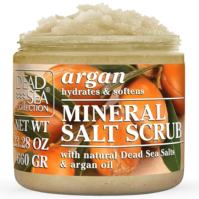 Dead Sea Collection Argan Salt Scrub β Exfoliating Body Scrub for Women β Moisturizing and Nourishing Skin β with Pure Oils and Dead Sea Minerals (23.28 Oz)