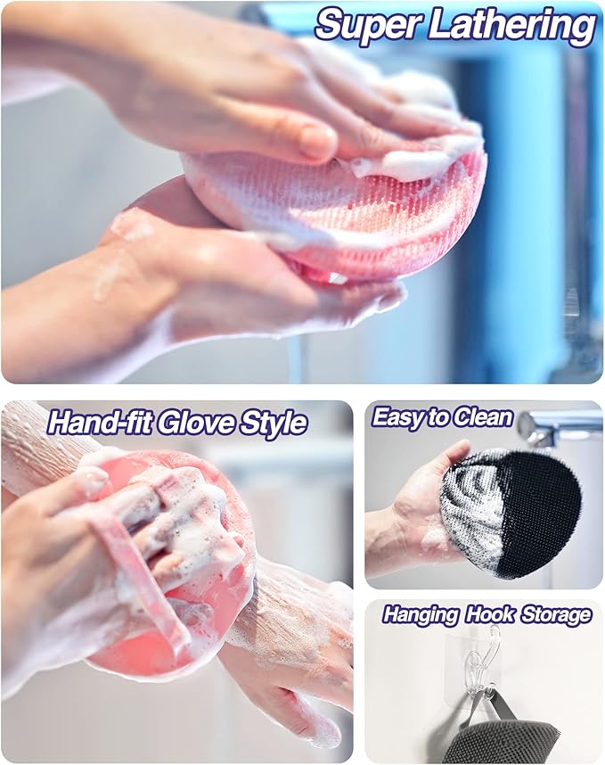 Manmihealth Upgrade Shower Foot Massager Scrubber & Bath Glove Set(2 PCS), Hands-Free Back Scrubber for Shower, Wall-Mounted Shower Brush with Body & Face Scrubber and Free Adhesive Hook. (Gray)