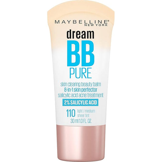 Maybelline Dream Pure Skin Clearing BB Cream, 8-in-1 Skin Perfecting Beauty Balm With 2% Salicylic Acid, Sheer Tint Coverage, Oil-Free, Light/Medium, 1 Count