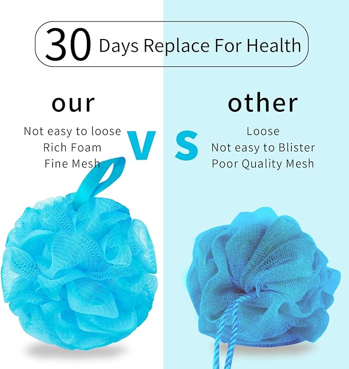 Bath Loofah Shower Sponge Body Back Scrubber Soft Mesh Shower Puffs Exfoliating Loofa for Women & Men Bath Accessories Cleaning Tool (4Pcs 75G, Extra Large)