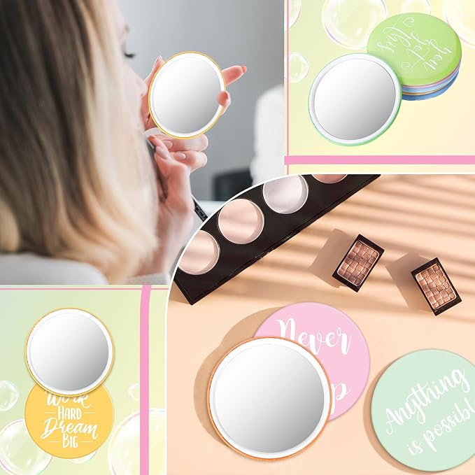 30Pcs Inspirational Compact Mirror Pastel Color Motivational Words Small Mirrors Portable Pocket Mirrors for Women Staff Coworkers Christmas Party Team