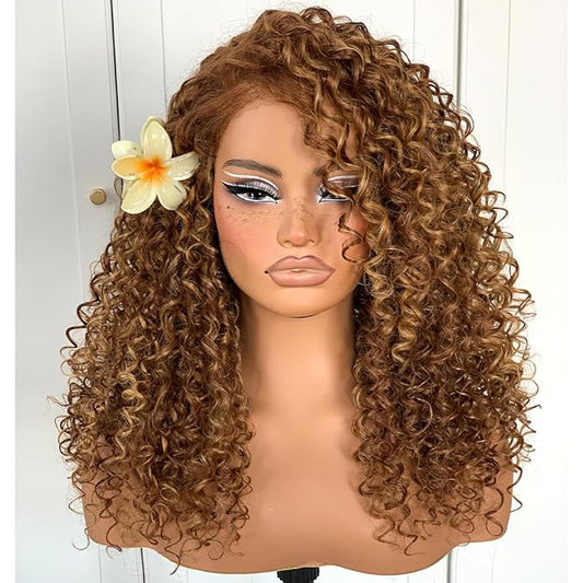 Highlight Ombre Glueless Curly Wig Synthetic Lace Front Wig Pre-Plucekd Wear And Go 13x6 Afro Kinky Blonde Wig With Layer