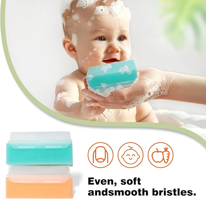2PCS Cradle Cap Brush, Baby Bath Sponge - 2-in-1 Brush & Sponge for Scalp Treatment, Sensory Therapy, and Bath Time Care