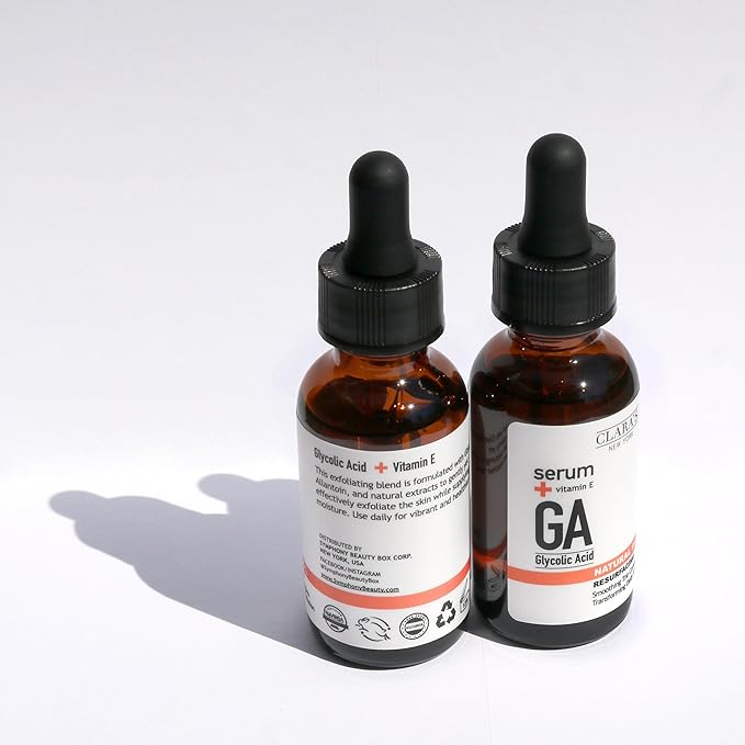 CLARA'S NEW YORK Glycolic Acid Facial Serum with Vitamin E β Exfoliating & Hydrating Face Serum for Smoother, Glowing Skin β 30ml / 1 Fl Oz β Made in USA