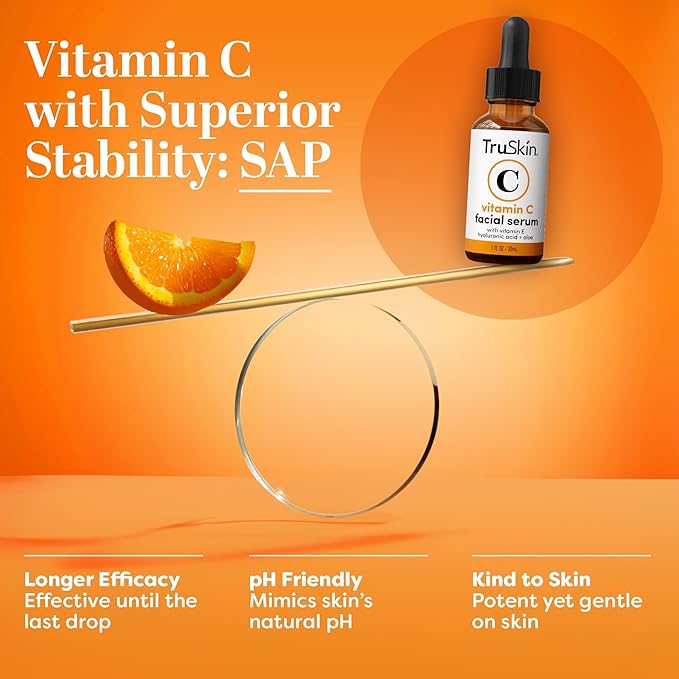 TruSkin Vitamin C Serum For Face β Anti Aging Face Serum with Vitamin C, Hyaluronic Acid, Vitamin E β Brightening Formula β Improve Appearance of Dark Spots, Tone, Fine Lines & Wrinkles, 1 Fl Oz