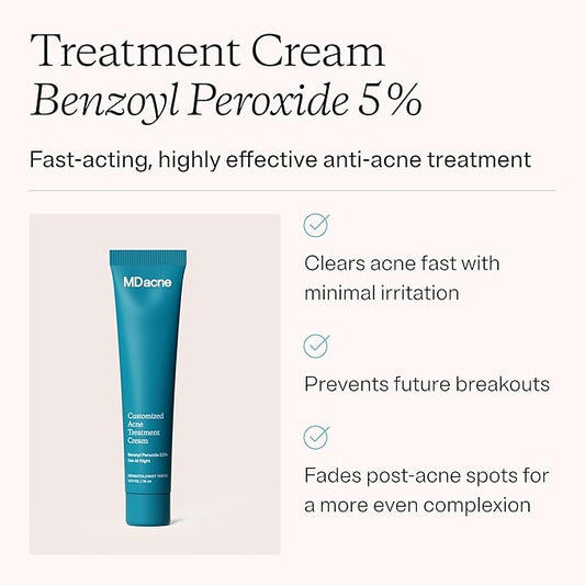 MDacne - Acne Treatment- Benzoyl Peroxide Cream 5% - Unclogs Pores, Reduces Blemishes & Enhanced with - Plant-Based Ingredients for Sensitive Skin