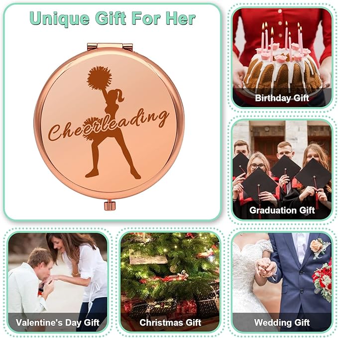 Cheer Gifts for Girls Sister Cheer Team Gift for Cheer Friend Cheerleader Compact Makeup Mirror Cheerleading Gift Inspirational Gift Folding Makeup Mirror for Her Christmas Birthday Gifts