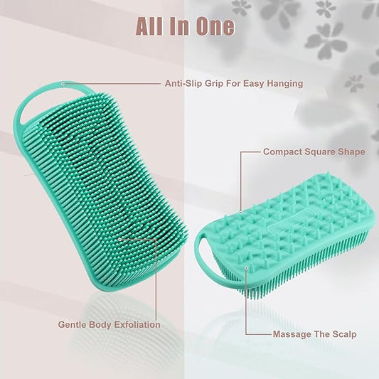 VOCOSTE Silicone Body Scrubber, 2 in 1 Body Brush Hair Scalp Massager, Soft Body Scrubbers for Use in Shower, Lathers Well Exfoliating Body Scrubber for All Skin Types, Green