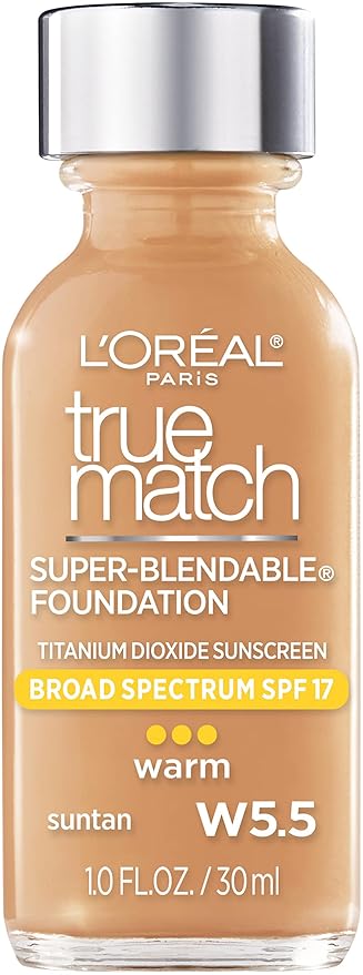 LβOrΓ©al Paris Makeup True Match Super-Blendable Liquid Foundation, Suntan W5.5, 1 Fl Oz,1 Count