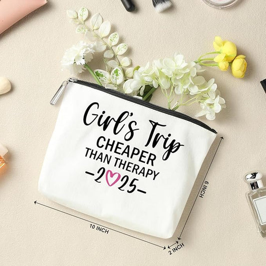 2 PCS Girls Trip Favors - 2025 Girls Weekend Gifts for Women Bestie & Friend Gifts - Sister & Her Best Friend Friendship Holiday Vacation Makeup Bag & Weekend Bags