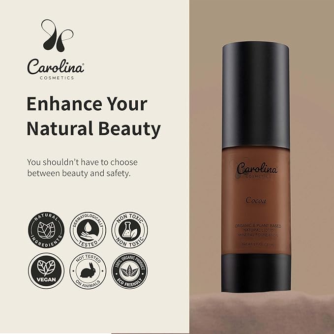 Foundation in Cocoa Shade Plant-Based - Hydrating, Pore-Minimizing & Buildable Coverage - Vegan, Non-GMO, Paraben-Free - 1oz