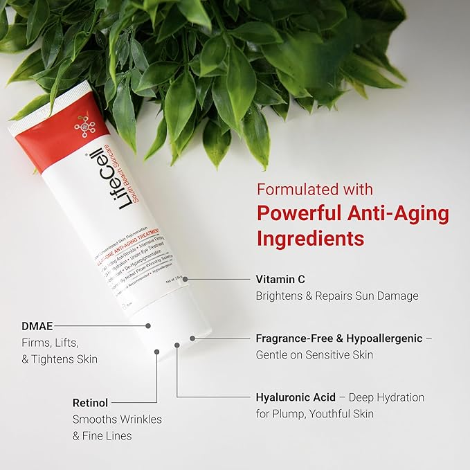 LifeCell All In One Anti-Aging Cream β Reduces Wrinkles, Fine Lines, Dark Circles & Sun Damage β Retinol, Vitamin C, DMAE & Hyaluronic Acid β Fragrance-Free, for All Skin Types (2.54oz)