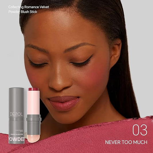 Cream to Powder Blush Stick, Built-In Jelly-like Silicone Makeup Applicator, Buildable & Blendable, Multi-use Blush Makeup Stick for Cheeks, Lips and Eyes, 03 NEVER TOO MUCH