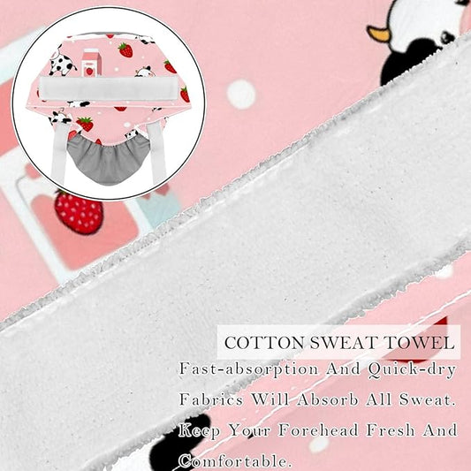 2 PCS Bouffant Cap with Button Ponytail Pouch Working Cap Sweatband Adjustable Surgical Cap Black and White Cow