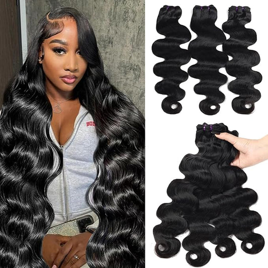 Beauty Queen 16A Grade 4 Bundles Body Wave Human Hair (22 20 18 16 Inch) 100% Unprocessed Weave Brazilian Human Hair Bundles Full And Thick Virgin Raw Hair Extensions Natural Color