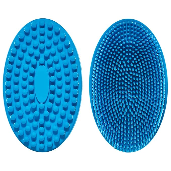 Exfoliating Silicone Body Scrubber 2 in 1 Silicone Shower Brush Natural Bristle Massager Bath Sponge Gentle Scrub Skin Exfoliation For Face and Body Massage Nubs Improve Blood Circulation Set of 2