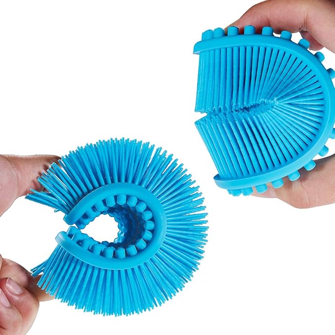 Exfoliating Silicone Body Scrubber 2 in 1 Silicone Shower Brush Natural Bristle Massager Bath Sponge Gentle Scrub Skin Exfoliation For Face and Body Massage Nubs Improve Blood Circulation Set of 2