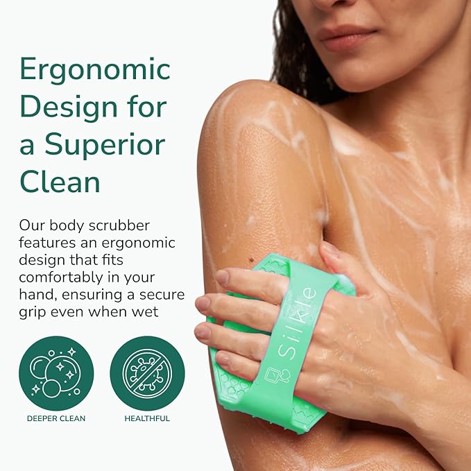 Silicone Body Scrubber - Exfoliating Bath Brush and Skin Cleanser - Shower Sponge for Gentle Body Scrub and Wash - Silicone Scrubbing Care Tool for a Refreshed and Renewed You - Green