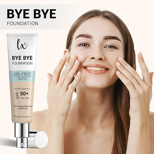 Lx Blend Bye Bye Foundation Oil Free Matte Coverage Moisturizer With SPF 50 (MEDIUM) 1 FL OZ