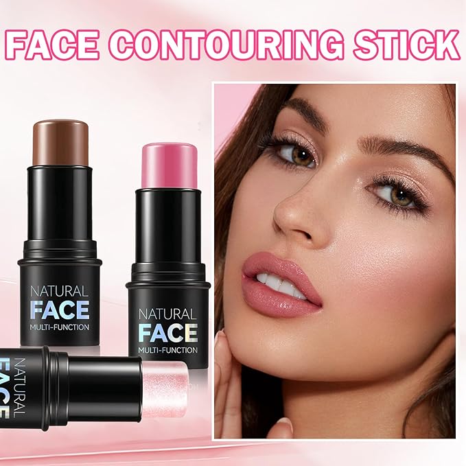 DAMUSI 6PCS Cream Contour Stick Makeup Contour Kit,Shades with Cream Bronzer Stick,Cream Blush Stick,Highlighter Stick for a Flawless Look,Long Lasting and Smooth Contorno Maquillaje - Set A