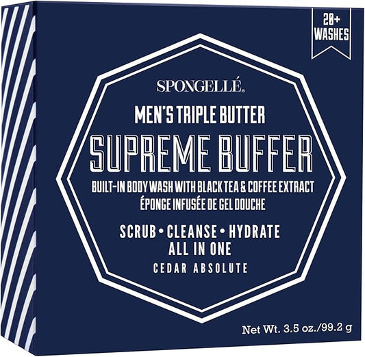 SpongellΓ© Men's Triple Butter Supreme Body Wash Infused Buffer, Cedar Absolute