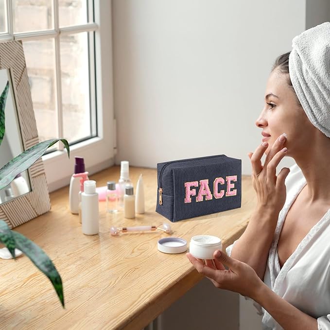 MAGEFY Small Makeup Bag for Purse Portable Makeup Pouch with Compartments Corduroy Make up Bag for Women Travel Cosmetic Essential (Dark Gray, FACE)