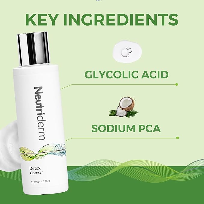 NEUTRIDERM Detox Gentle Exfoliating Face Wash β Glycolic Acid Gel Cleanser for Acne-Prone, Oily & Combination Skin β Deep Cleanser, Pore Refining, Waterproof Makeup Remover β 120ml (4.1 fl oz)