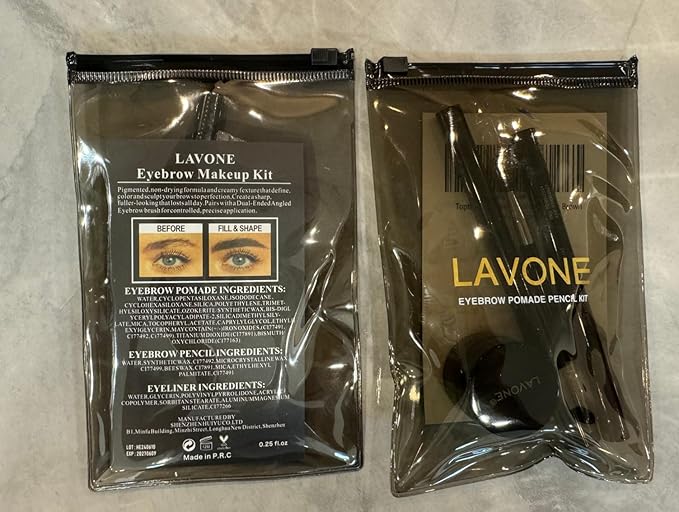 LAVONE Eyebrow Stamp Pencil Kit for Eyebrows Makeup, with Waterproof Eyebrow Pencil, Eyeliner, Eyebrow Pomade, and Dual-ended Eyebrow Brush - Dark Brunette